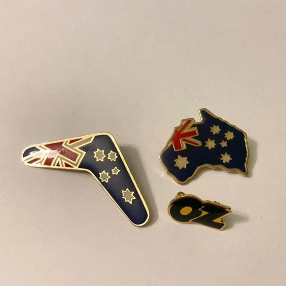 Vintage 80s Australia Oz Pins Boomerang  Map 3 Piece Made In Taiwan - Picture 9 of 9